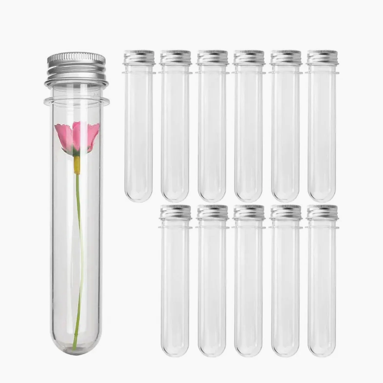 MENGKE 50 tubos de ensayo de plástico transparente con tapas, 40 ml, for experimentos científicos, fiestas, decoración del hogar y almacenamiento de dulces.