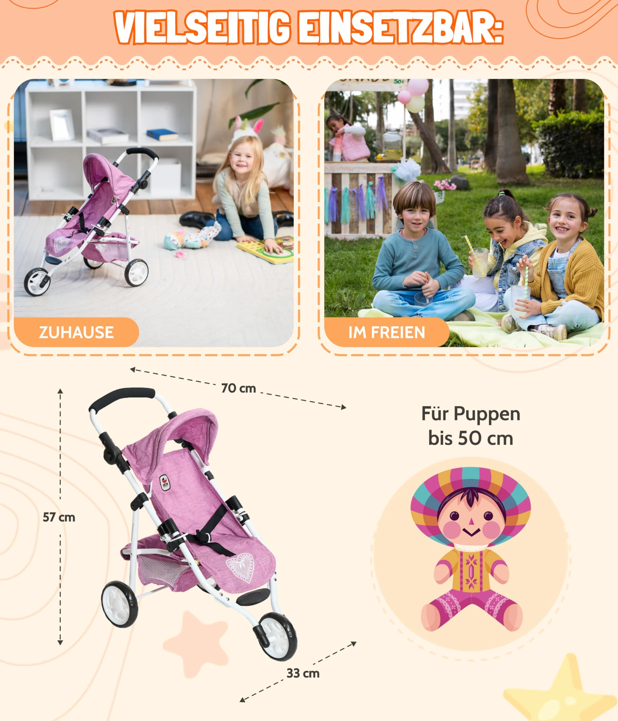 Bayer Chic 2000 Cochecito de muñecas Lola Joggy Gris 70 x 33 x 62 cm