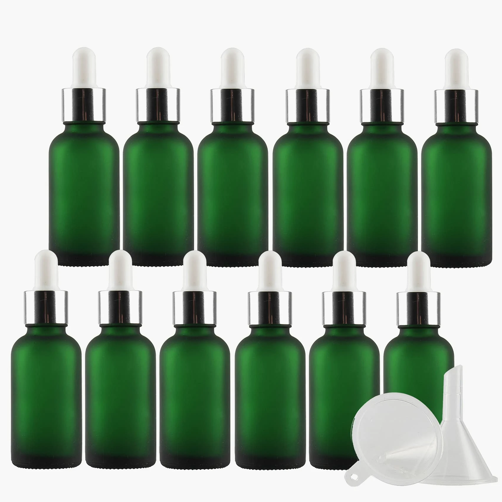 24 Pieza 30ml Verde mate Botellas de Cristal con Pipeta, 30 ml Frasco Cuentagotas Cristal con Tapón de Rosca Plata, Botella de Vidrio con Cuentagotas para Aceite Esencial Aromaterapia