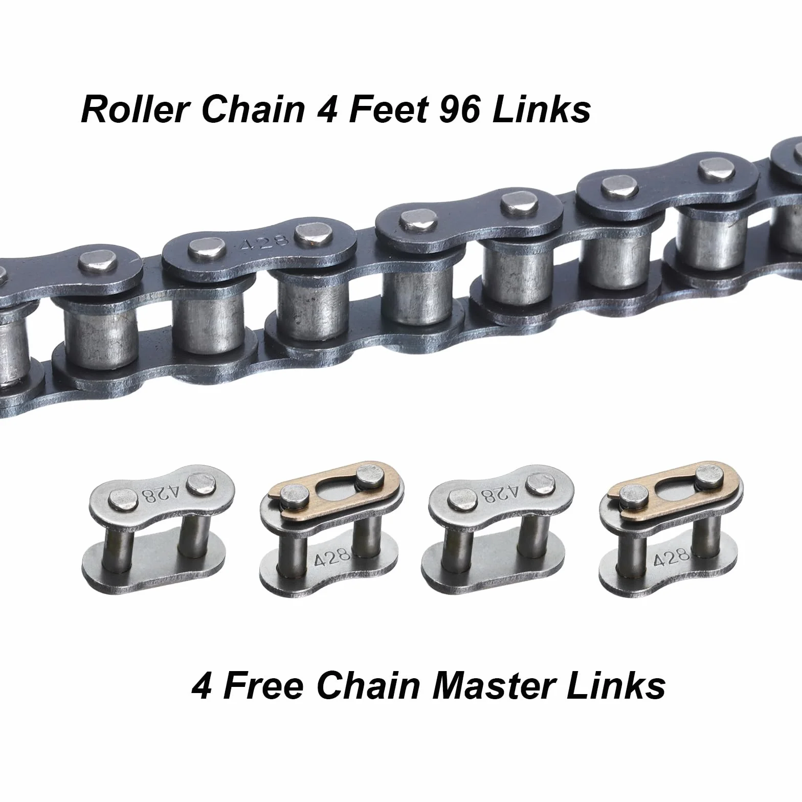 QUARKZMAN Cadena De Rodillos 4 Pies Paso 1/2" Acero Al Carbono 96 Eslabones Para Go-karts