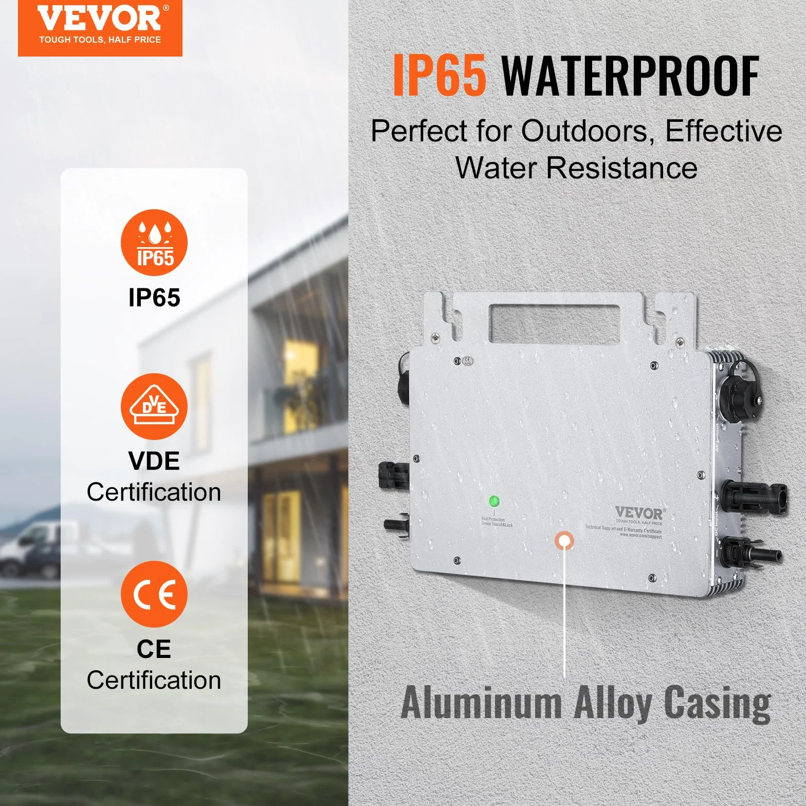 VEVOR Microinversor Solar para conexión a Red, 800 W Impermeable, IP65, aleación de Aluminio, Voltaje CC 18-50 V con Antena WiFi App, Cable de alimentación para Sistemas de Paneles solares