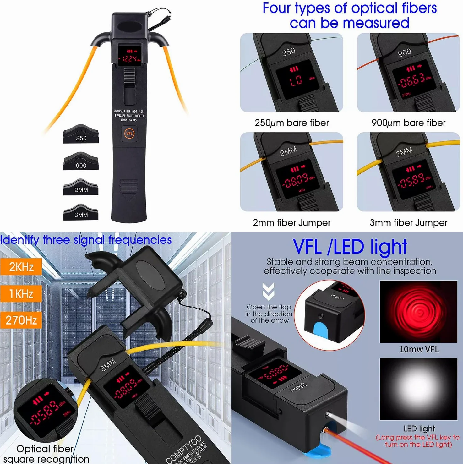 KALEA-INFORMATIQUE Identificador de Fibra con localizador Visual de Fallos VFL 10mW Integrado, Longitud de Onda de Trabajo 800-1700nm