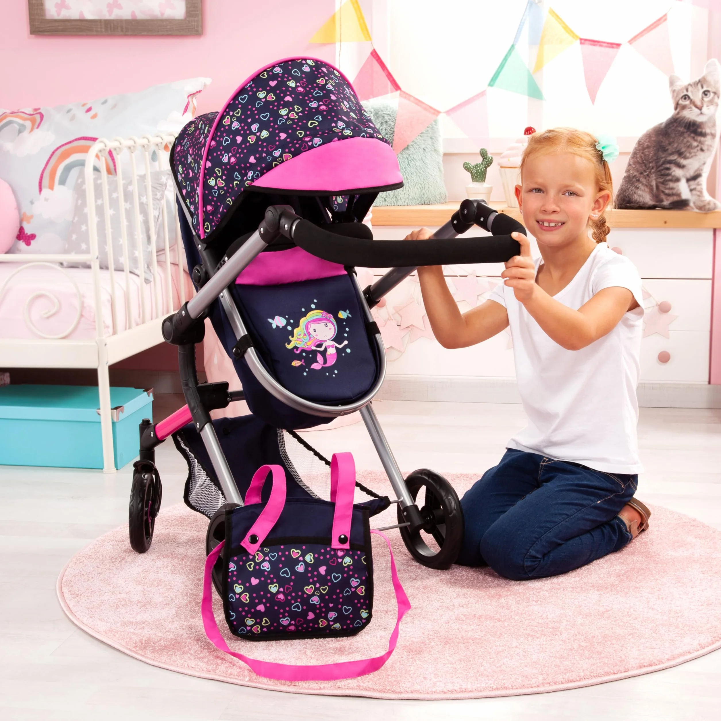 Bayer Design Cochecito de Muñecas Carro Neo Vario Convertible Plegable Azul Comsirena