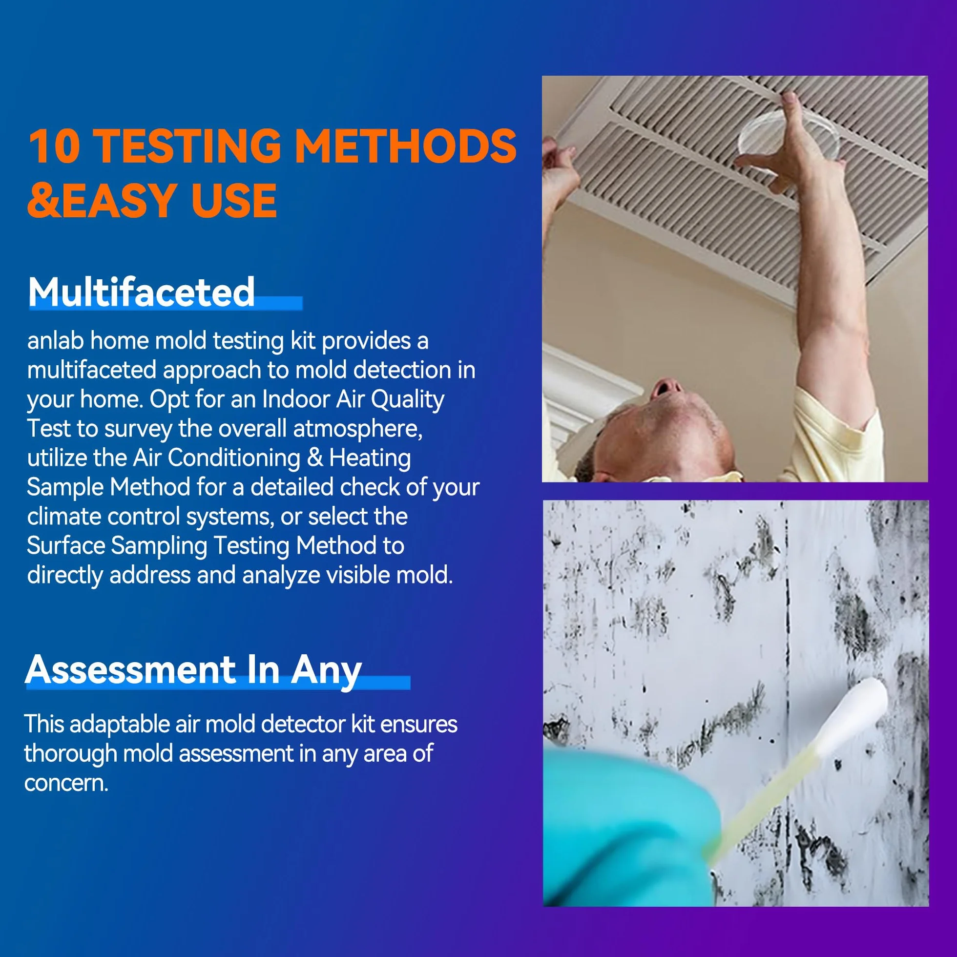 Kit de prueba de moho para el hogar, 10 pruebas de detección simples, sistema de prueba HVAC