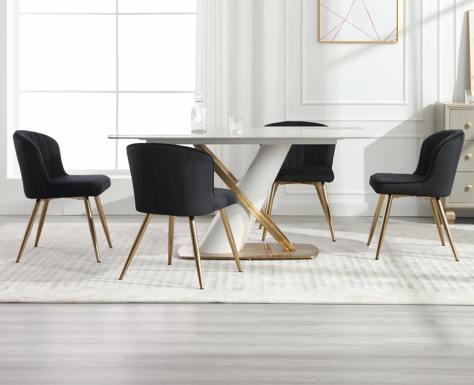 chairus Juego de 2 Sillas de Comedor de Terciopelo Sillas de Cocina Minimalista con Patas Doradas, Silla Lateral sin Brazos para Casa/Restaurante, Negro