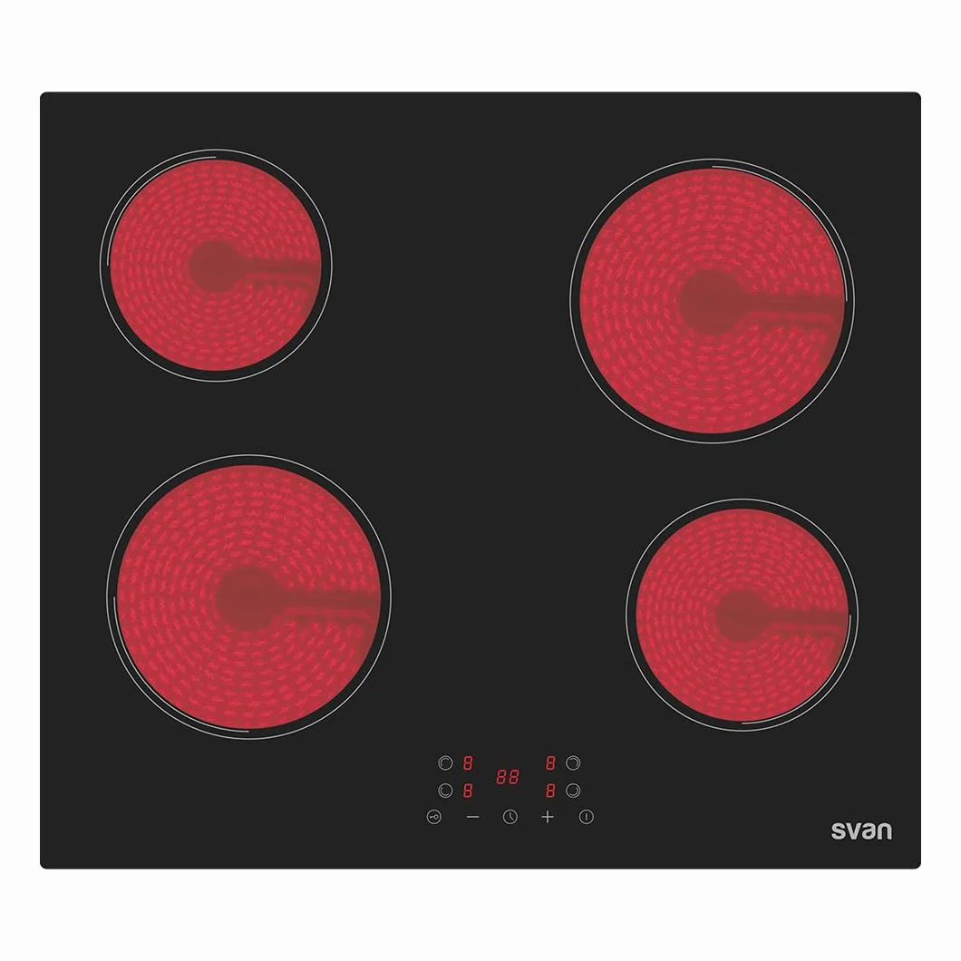 Svan Placa Vitrocerámica Cristal Negro SV4602 4 Zonas 6000W 9 Niveles Control Táctil