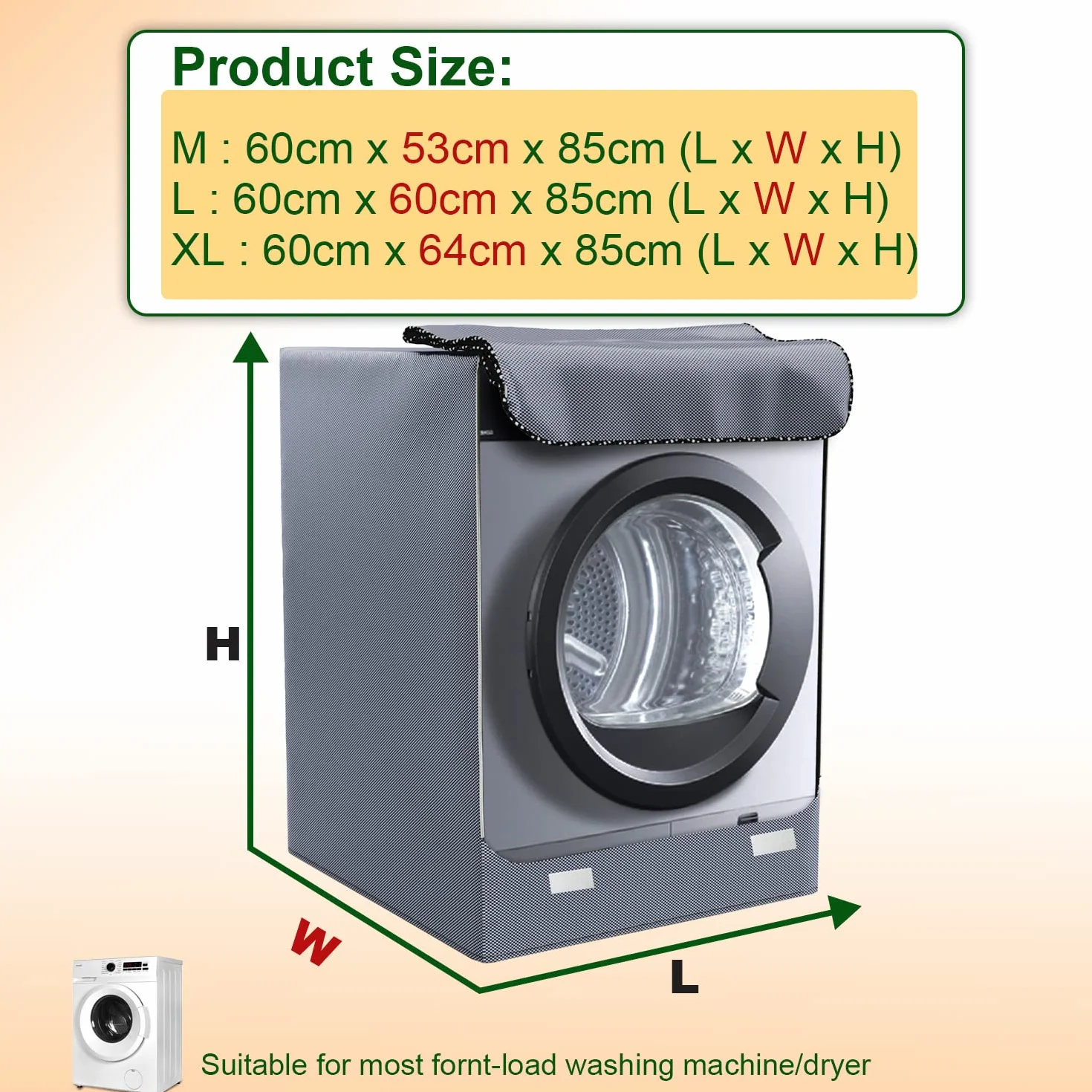 Funda impermeable para lavadora y secadora exterior XL 60x64x85 cm Gris