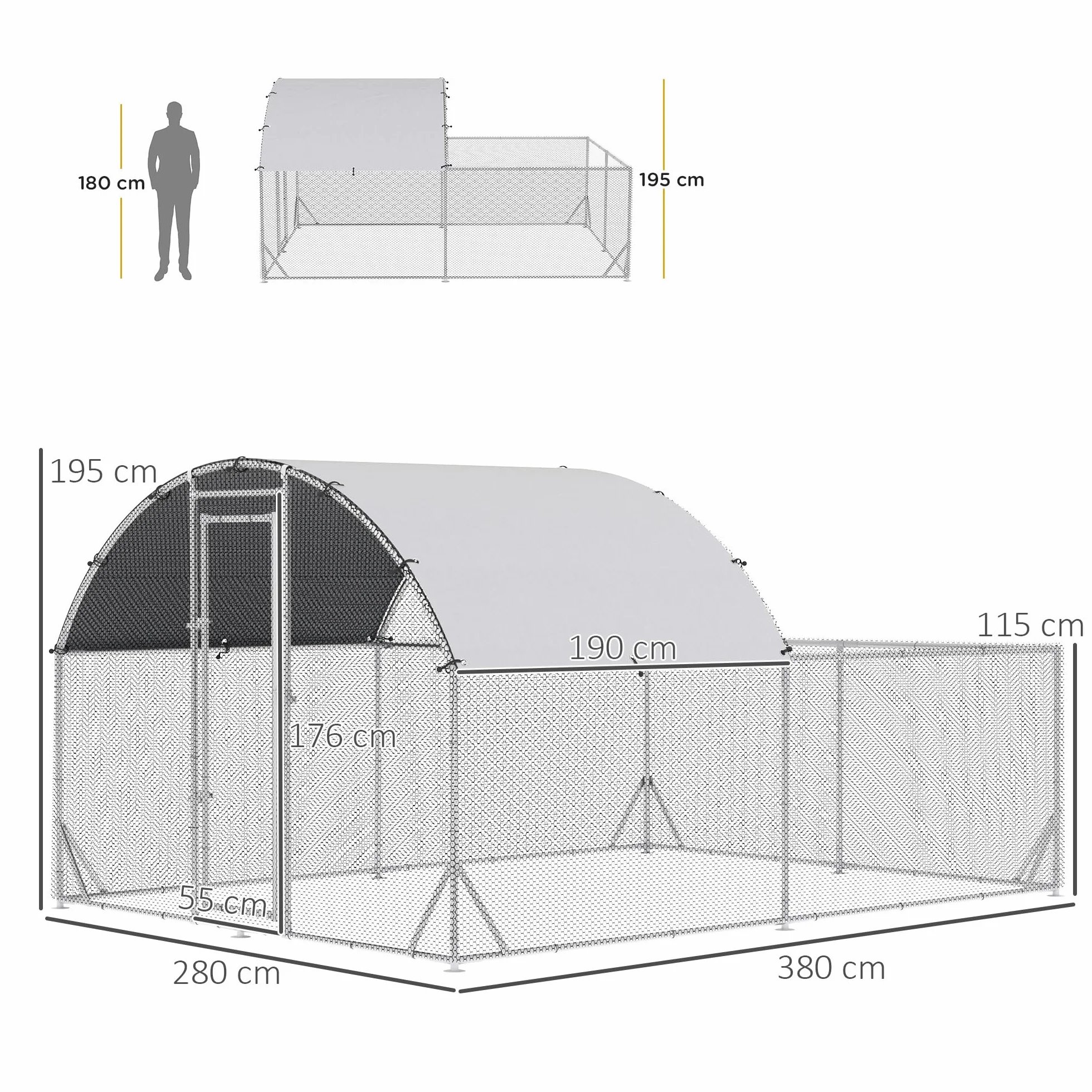 PawHut Gallinero Exterior Grande Acero Galvanizado 380x280x195 cm 2 Pisos para 10-12 Gallinas