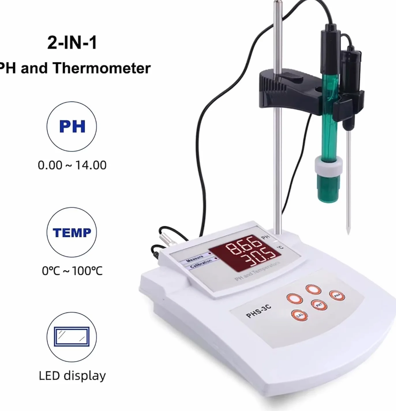 Medidor 2 En 1 De PH Y Temperatura, Multiparamétrico, Acidez Sobremesa Con Calibración Automática, Analizador La Calidad Del Agua, Para Instalaciones Ecológicas