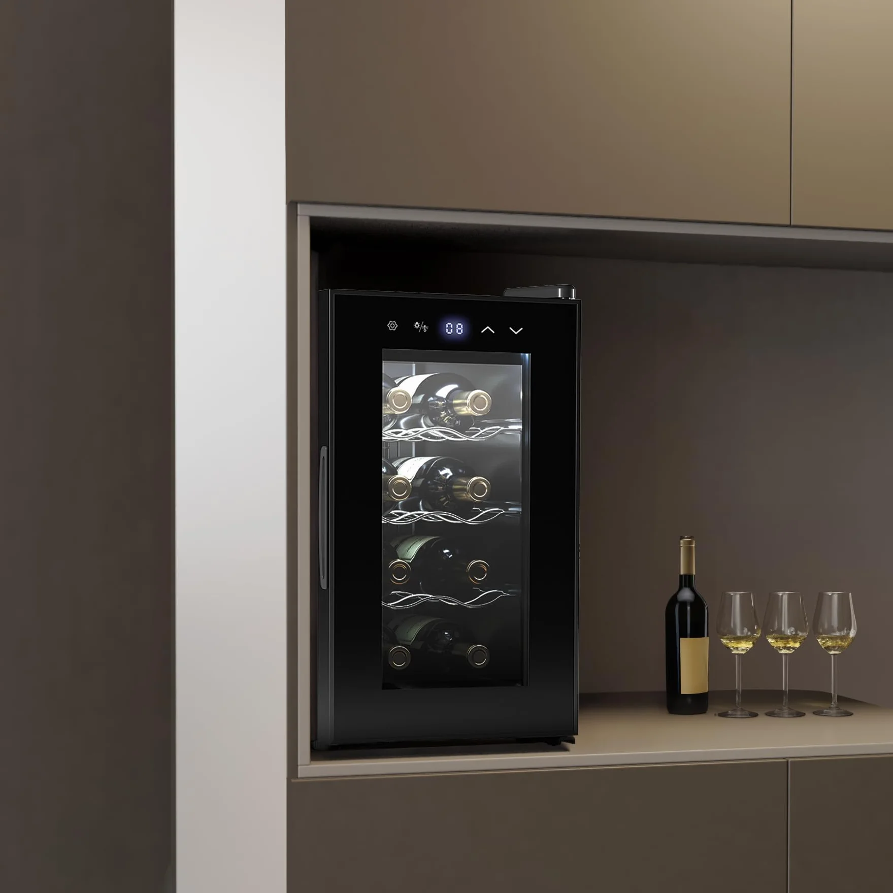 Cecotec Vinoteca Bolero Grandsommelier 830 Coolcrystal 8 Botellas Enfriamiento Termoeléctrico Temperatura Regulable 8-18ºC Control Táctil LED Interior
