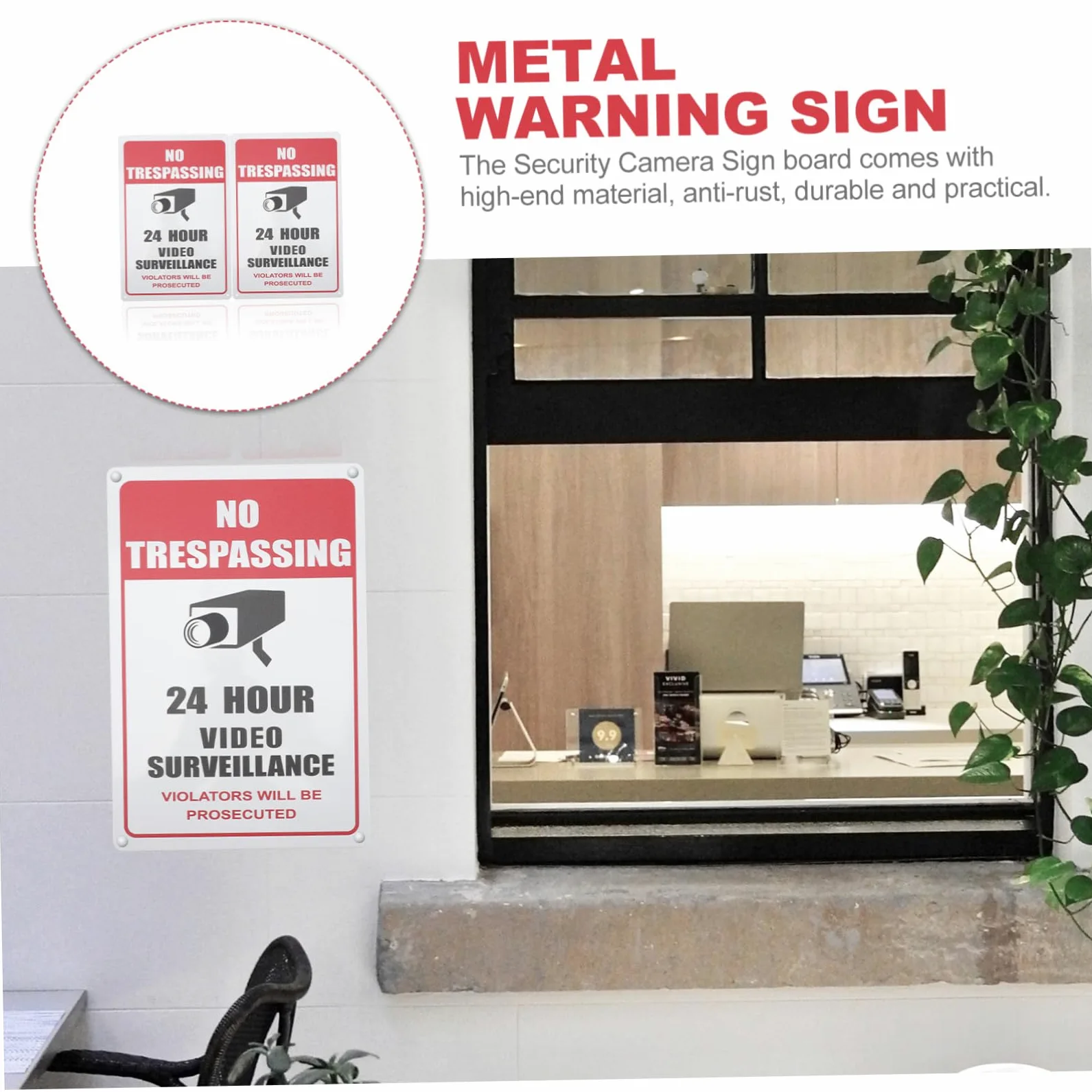 PRETYZOOM 10 Piezas Cartel Metálico de Videovigilancia Señal de Seguridad Clara y Resistente Placa de Advertencia para Tienda Exterior Interior Resistente la Oxidación y Fácil de Instalar