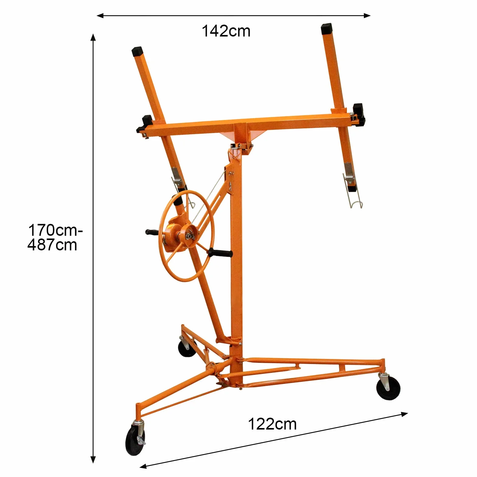Elevador Pladur Grúa 5m Elevador Grua Profesional para Placas Paneles de Yeso de Montaje de Plegable, Herramienta Yesería para Techo y Pared con Carga Max. 68kg Altura Ajustable de 146cm a 490cm