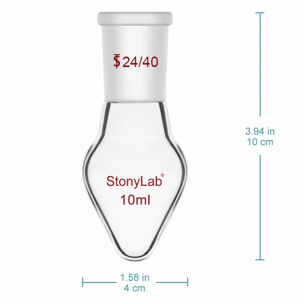 Stonylab Matraz de Recuperación de Vidrio Borosilicato, Cuello Único, Junta Cónica 24/40 Estándar, Forma de Pera, 10 ml