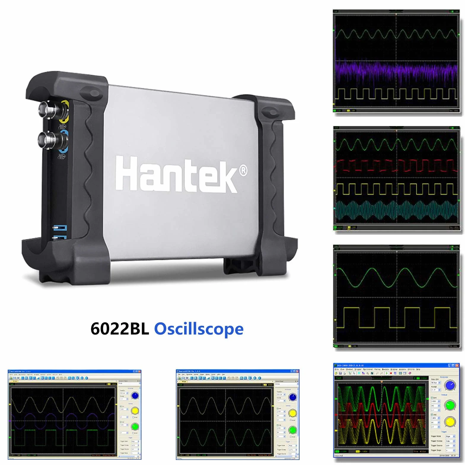 Hantek 6022BL PC USB Osciloscopio 2 Canales Digitales 20MHz Ancho de Banda 48MSa / s Frecuencia de Muestreo 16 Canales Analizador Lógico