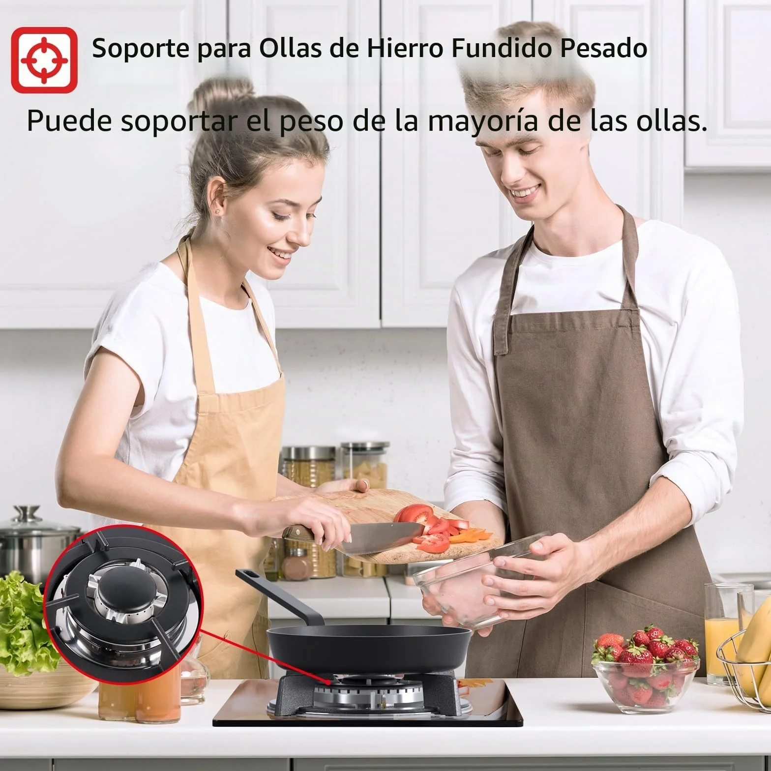 Placa de gas 2 fuegos autosuficiente cocina empotrable gas natural propano cristal