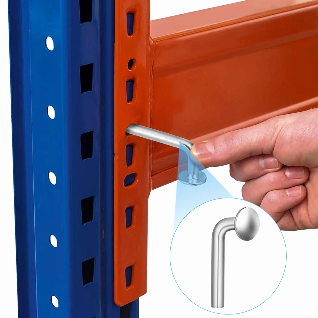Mobestech 100 pasadores de seguridad galvanizados para estantes de palés, resistentes en forma de L, para estanterías pesadas y proyectos de bricolaje, ideales para gestión de almacenes