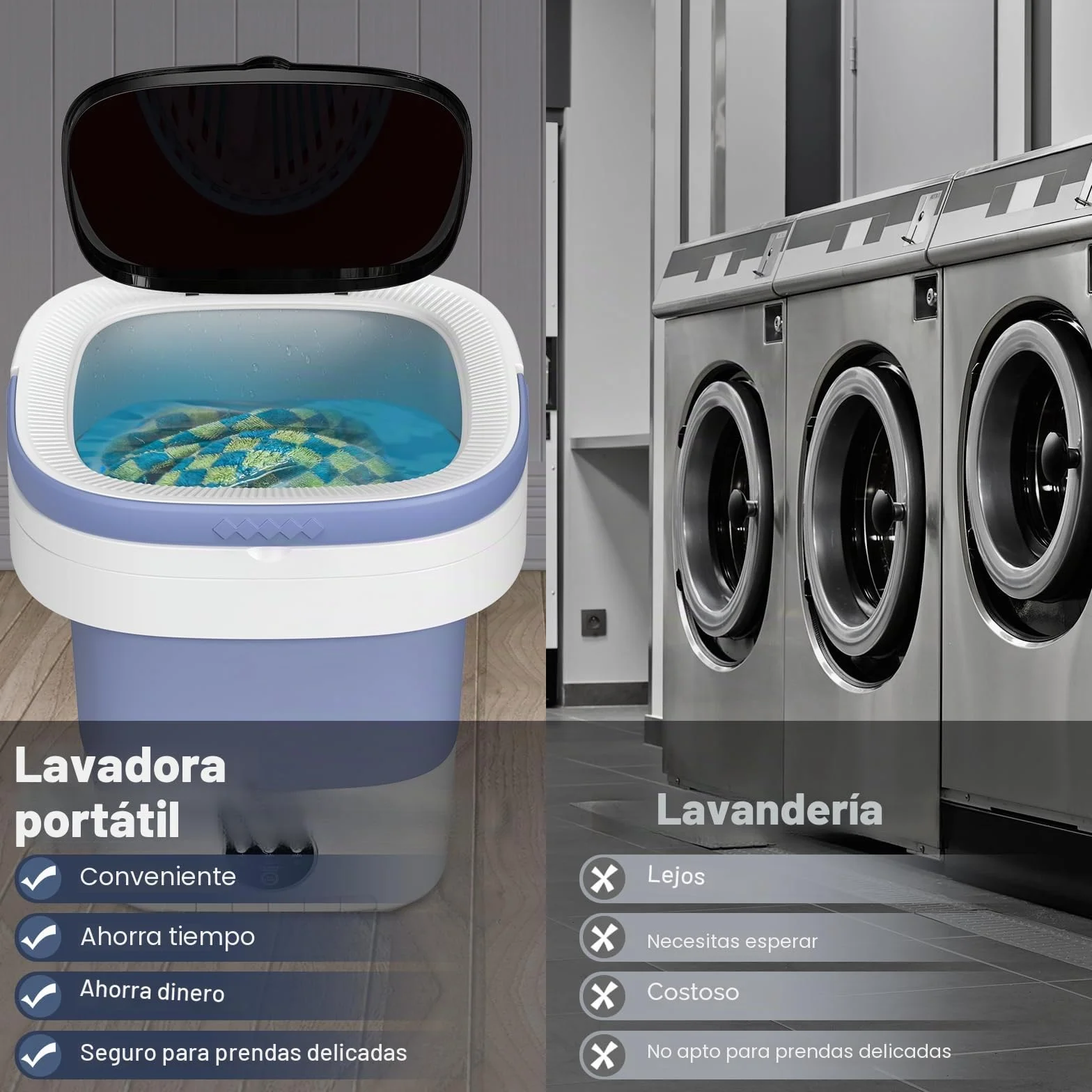 Lavadora Portátil 12L Mini Lavadora Pequeña con Centrifugado y 3 Modos de Limpieza, Plegable para Apartamentos (Púrpura)