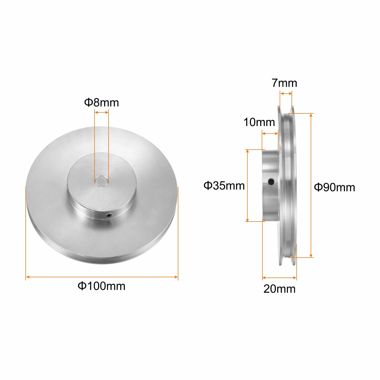 sourcing map Polea de Ranura Única 8 mm Diámetro Fijo 100 mm Diámetro Exterior Aleación de Aluminio con Llave Hexagonal para Máquina de Perforación