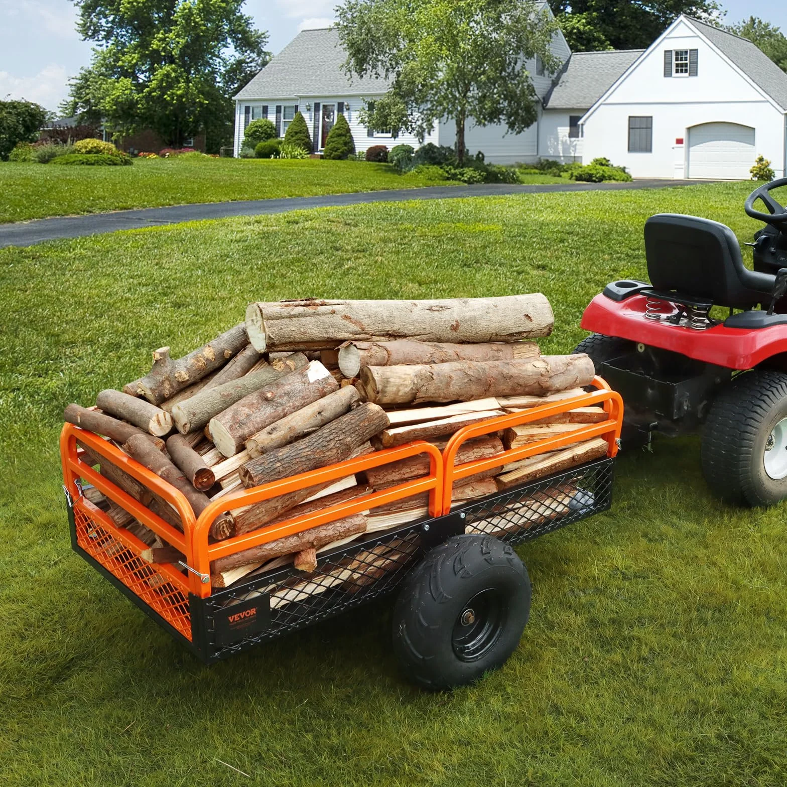 VEVOR Remolque Volquete Capacidad de Carga de 680kg Remolque Utilitario de Jardín Resistente con Laterales Extraíbles Carro de Transporte Volquete de 0,4m³ para Tractor, Cortacésped, ATV, 200x66x76 cm
