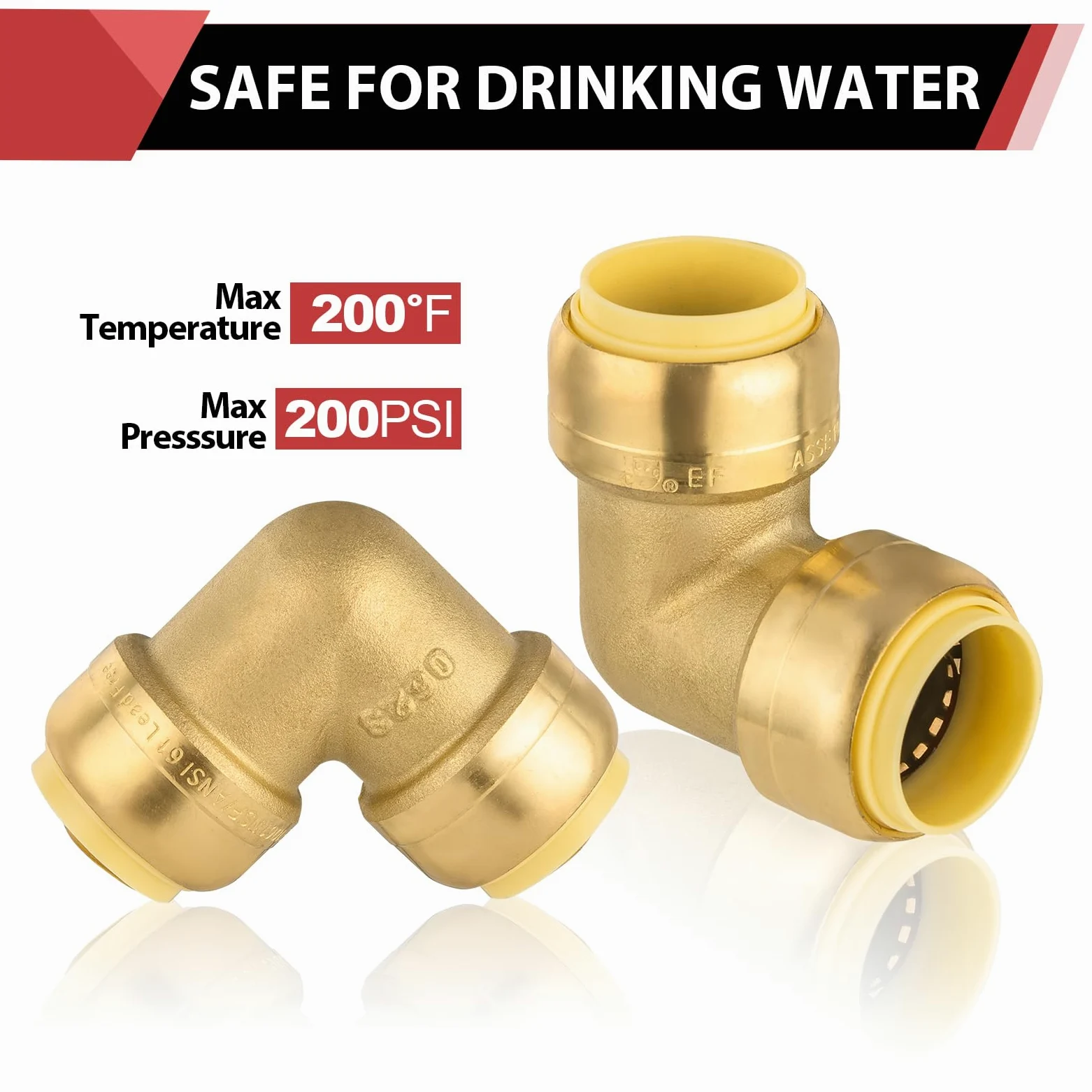 EFIELD - Codo de 90 grados EFIELD de 3/4 pulgadas, accesorios de latón de ajuste a presión para conectar tubos de cobre, PEX, CPVC con clip de desconexión de 1/2 pulgada (12, 3/4 pulgadas)