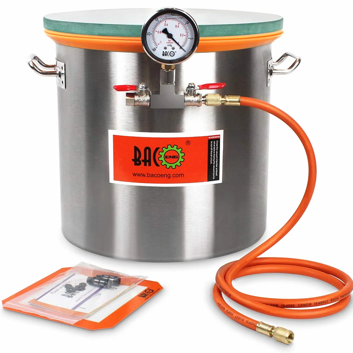BACOENG Cámara de Vacío 19 L, Acero Inoxidable Cámara de Vacío con Tapa de Vidrio Templado, Especialmente para Estabilizar Madera