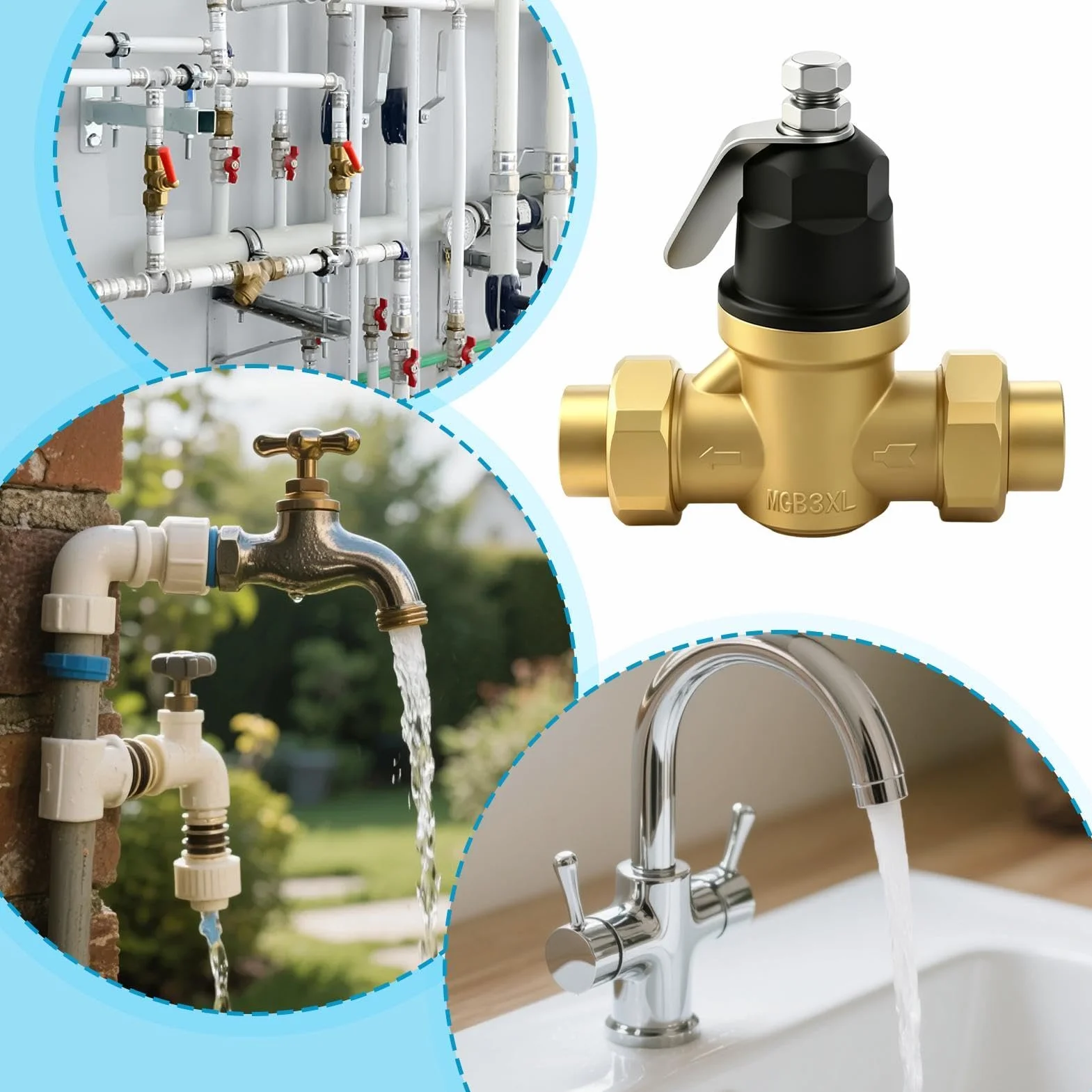 Válvula Reductora Presión Agua Válvula Ajustable Recambio Fontanería 3/4" | Repuesto Regulador Presión Agua Para Jardín Hogar Residencial Comercial Industria Autocaravana Riego