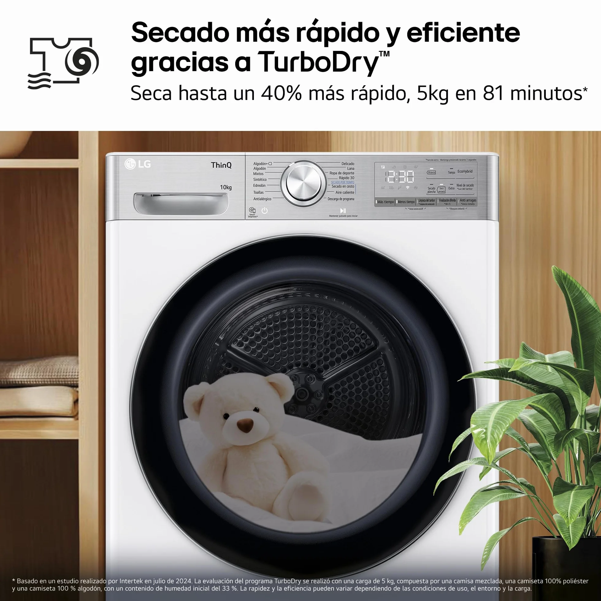 LG RH10V9AV2WR Secadora 10kg Bomba de Calor Dual Inverter Compressor Clase C Serie 900 Eco Hybrid Gran LED Acero Negro Mate