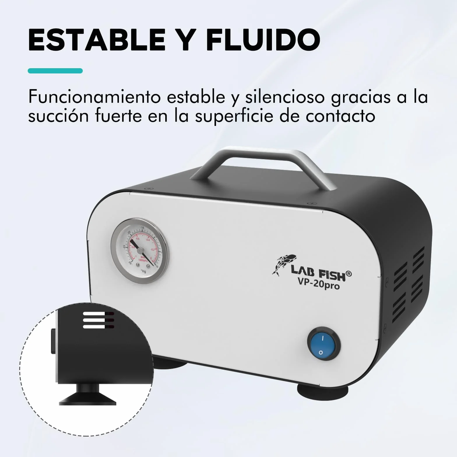 LAB FISH VP-20PRO Bomba de Vacío Sin Aceite 20L/min, Ajustable Presión/Caudal, 0.08MPa, para Laboratorio, Industria, Investigación
