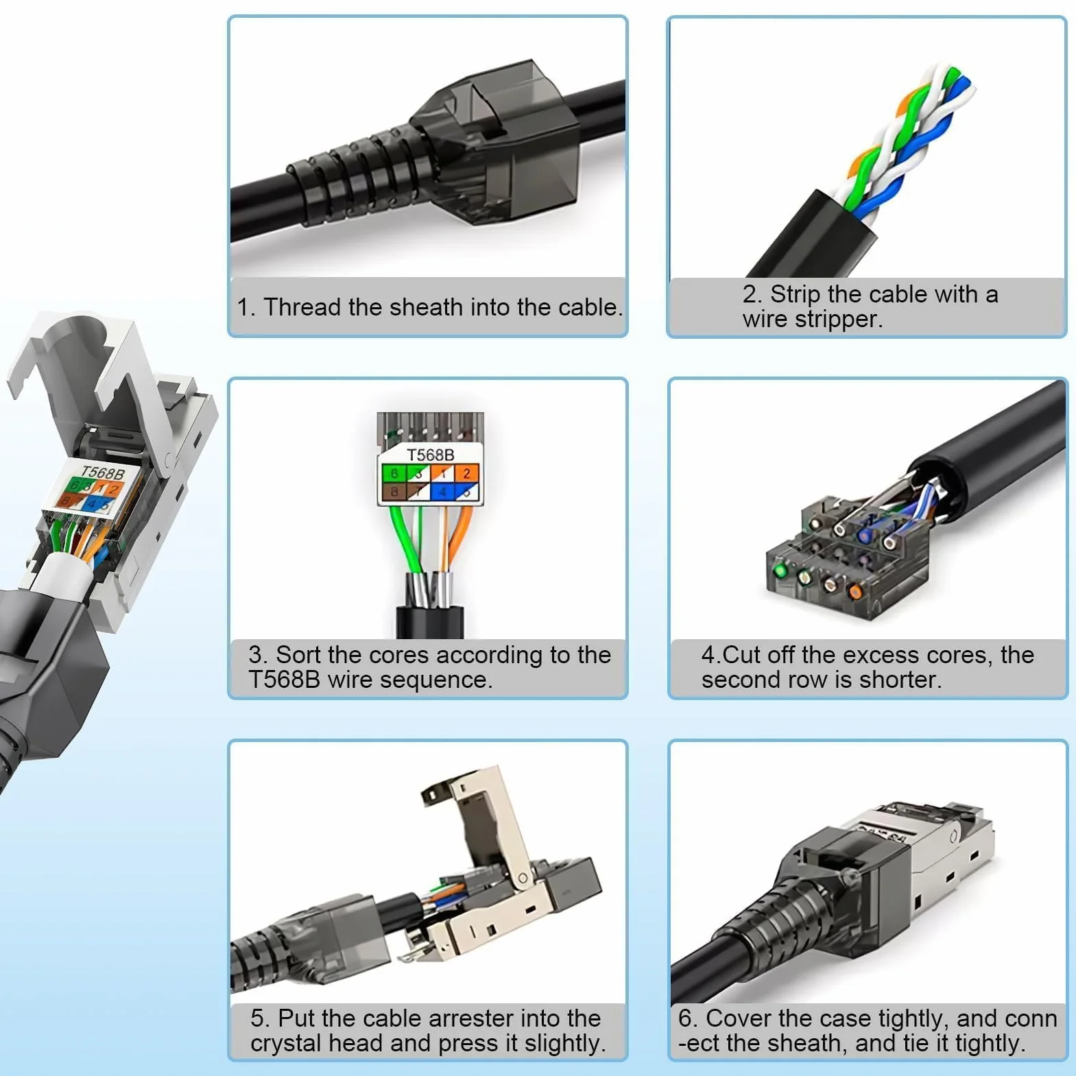 Cat 8 Conector RJ45 Sin Herramientas Blindado 40 Gbit/s 22 AWG para Cable Ethernet LAN