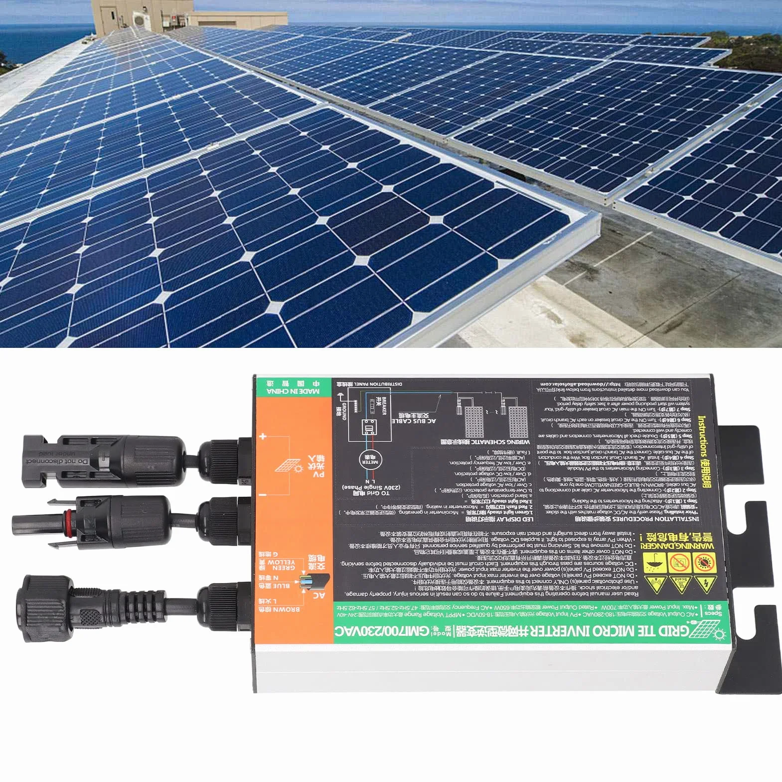 Microinversor Solar, 700W 230V Microinversor Solar MPPT Inversor Conectado a Red Inversor de Conexión a Red de Onda Sinusoidal Pura