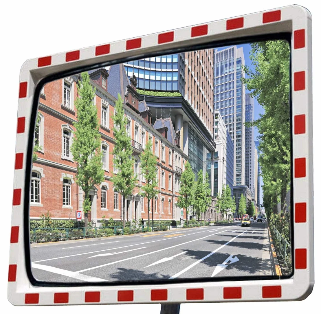 Espejo de tráfico profesional con reflectores, convexo, de seguridad (40 x 60 cm) con junta