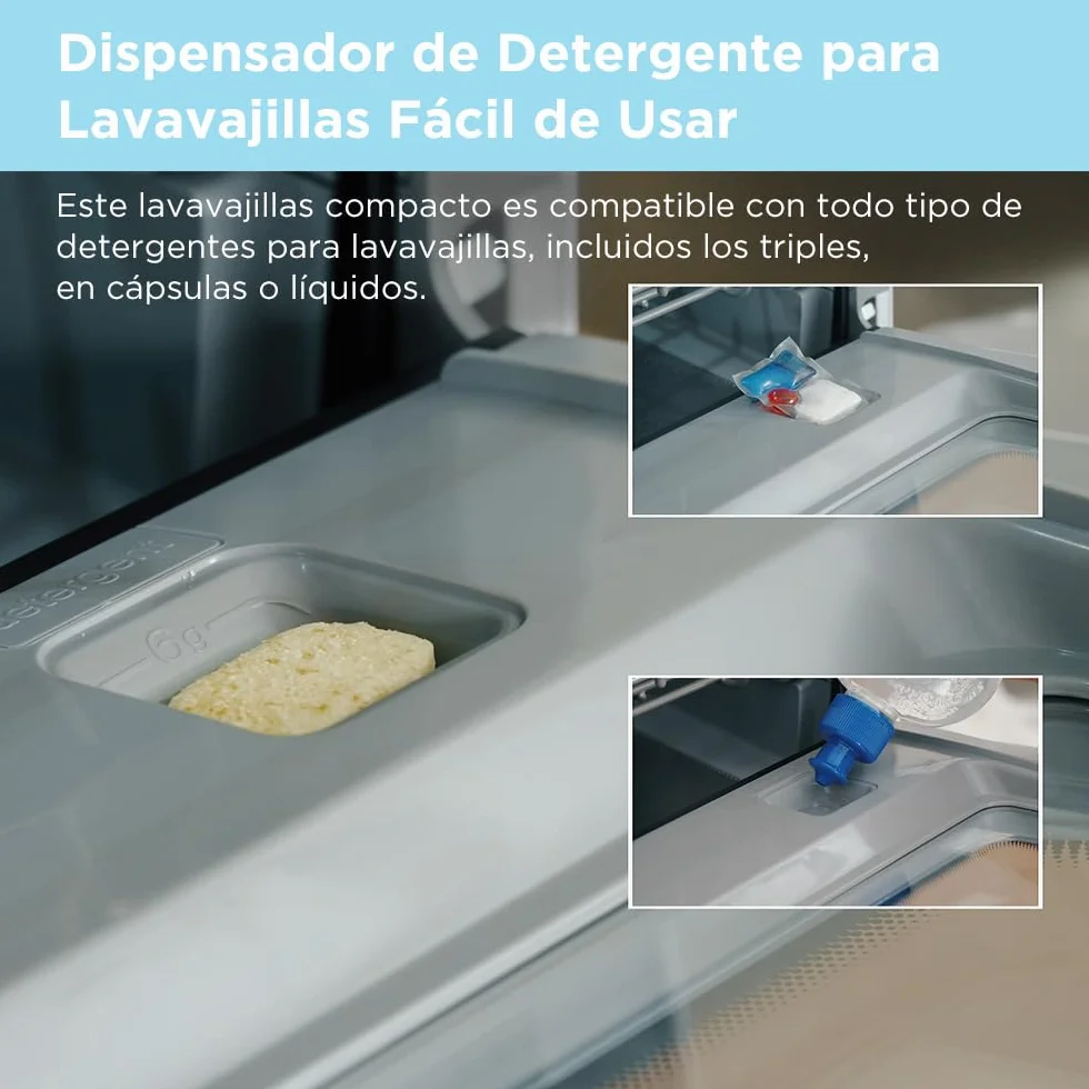 COMFEE' Lavavajillas de Encimera Mini, 6 Programas, Lavado con Vapor, Cuidado del Bebé, Lavado de Frutas, Sin Fontanería, Inicio Diferido, 72h Almacenamiento, Blanco