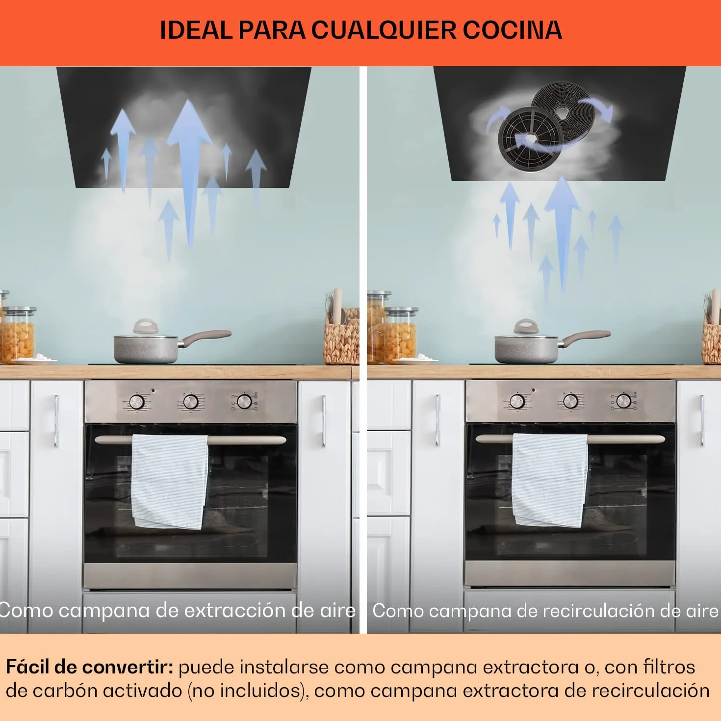 Klarstein Campana Extractora Empotrable 90 cm 230W 620m³/h Silencioso