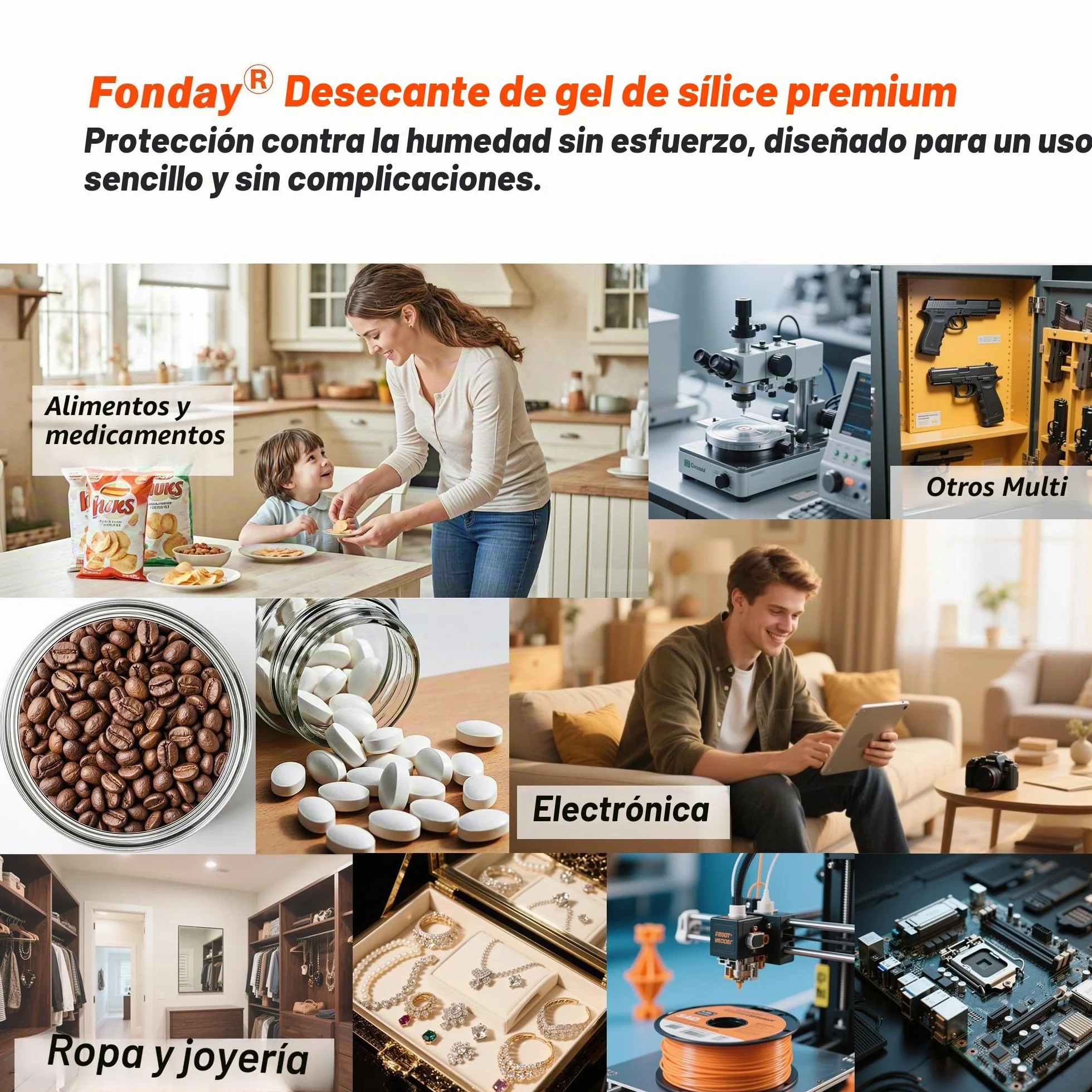 Fonday Bolsas Desecantes de Gel de Sílice Grado Alimenticio 10 Paquetes Recargables Indicador de Humedad Naranja a Verde