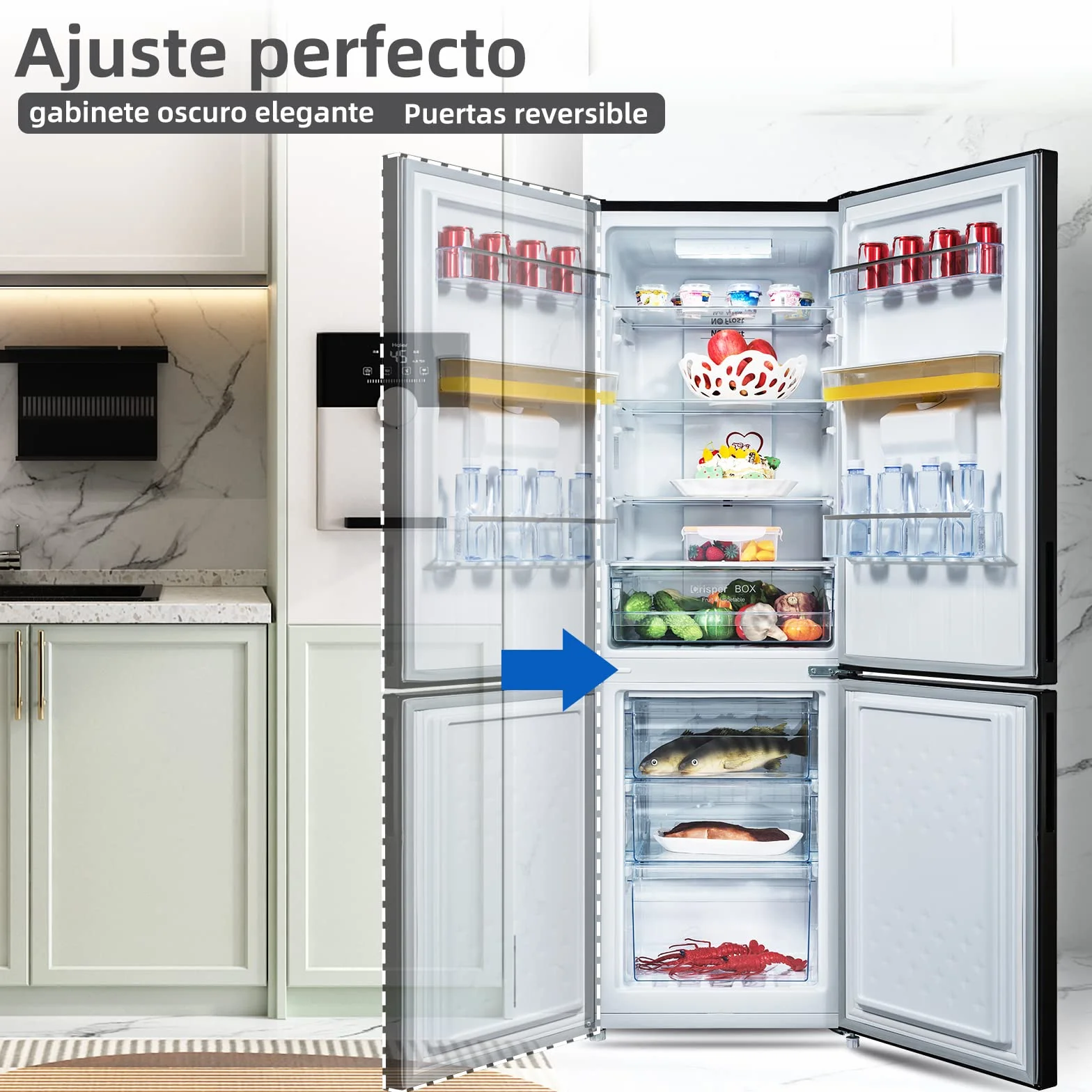 CHiQ FBM228NE4DE No Frost Combi Refrigerator 231 L, flujo de aire múltiple, dispensador de agua, 170 cm