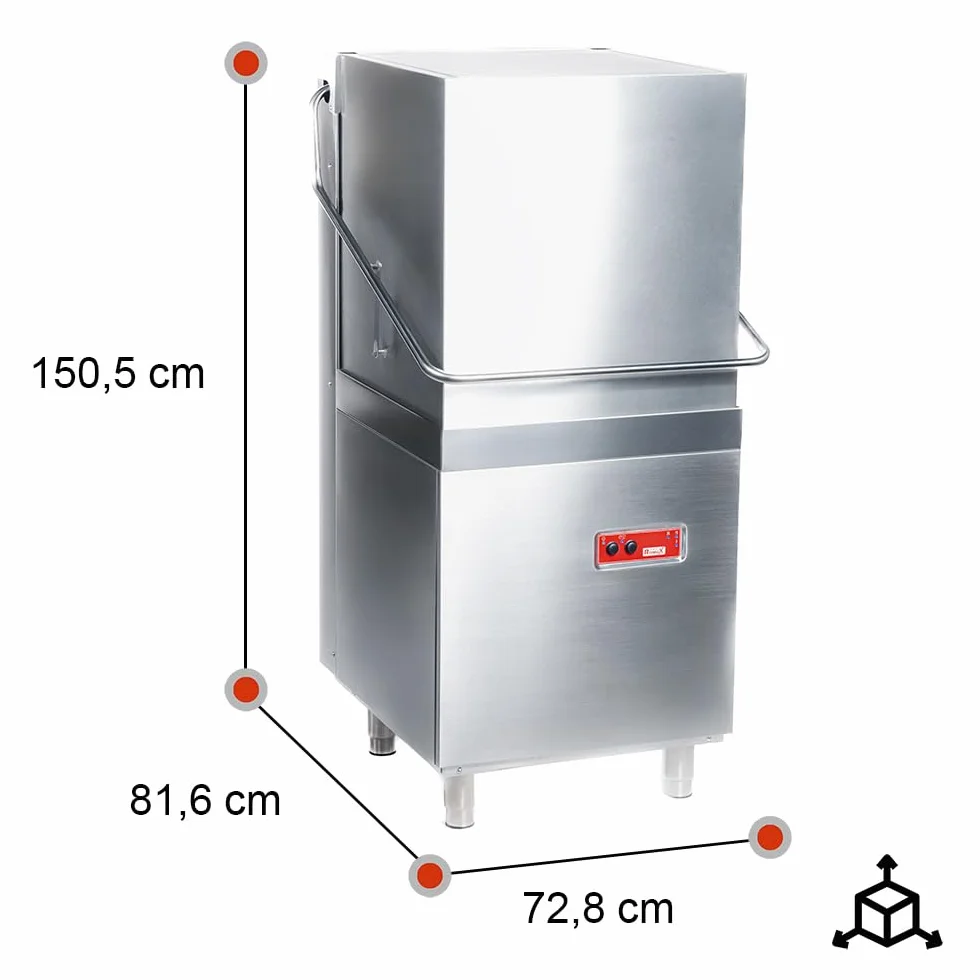 Lavavajillas Industrial Cúpula 50x50 cm con Bomba de Abrillantador, Detergente y Desagüe | Lavavajillas Capota para Hostelería | Lavavajillas Profesional Lavado Rápido para Bares y Restaurantes