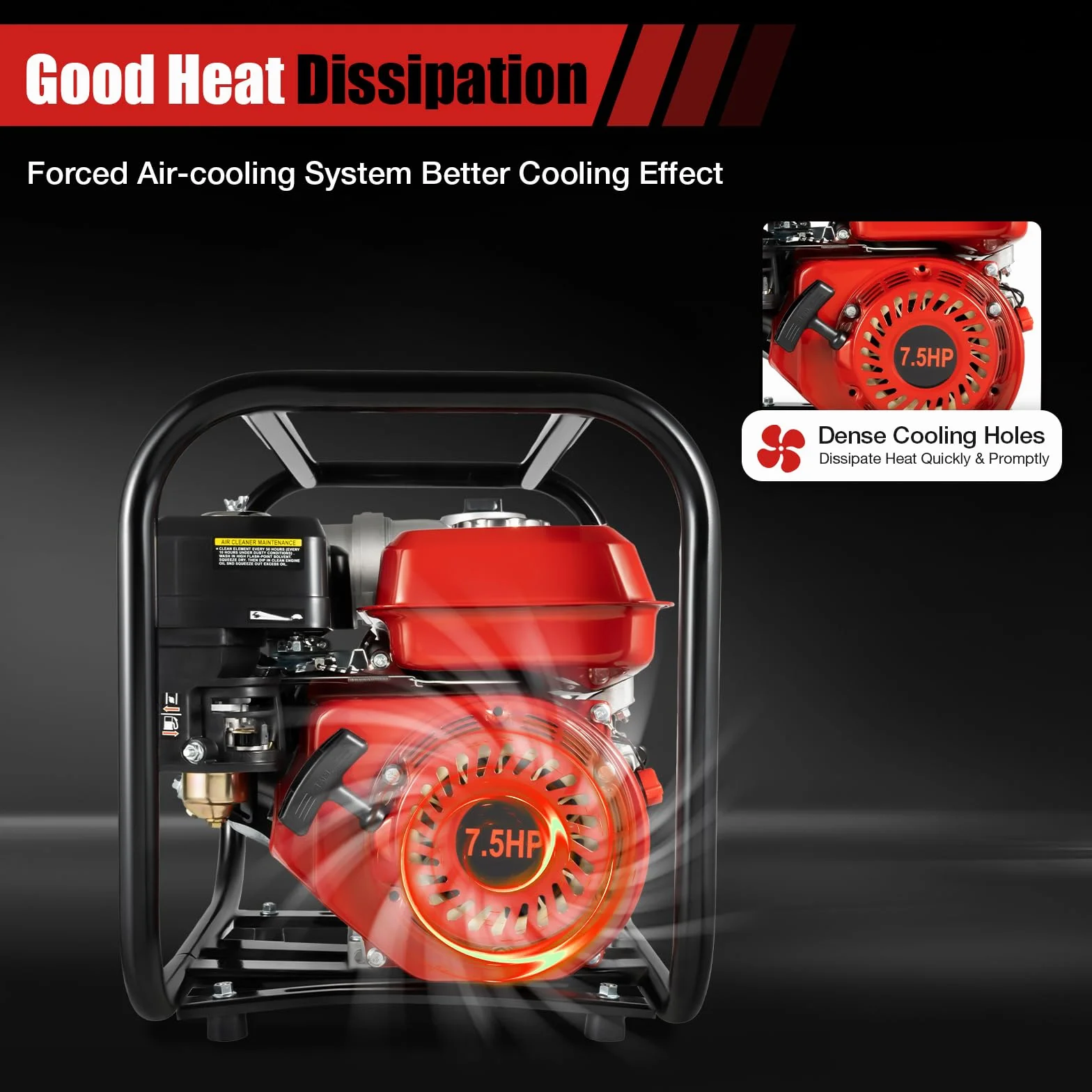 Bomba de agua de gasolina de 7,5 CV de 4 tiempos con 60.000 l/h, bomba de jardín, bomba de agua sucia, altura de extracción 28 m, altura de aspiración 8 m, conexión de 3 pulgadas, bomba de estanque