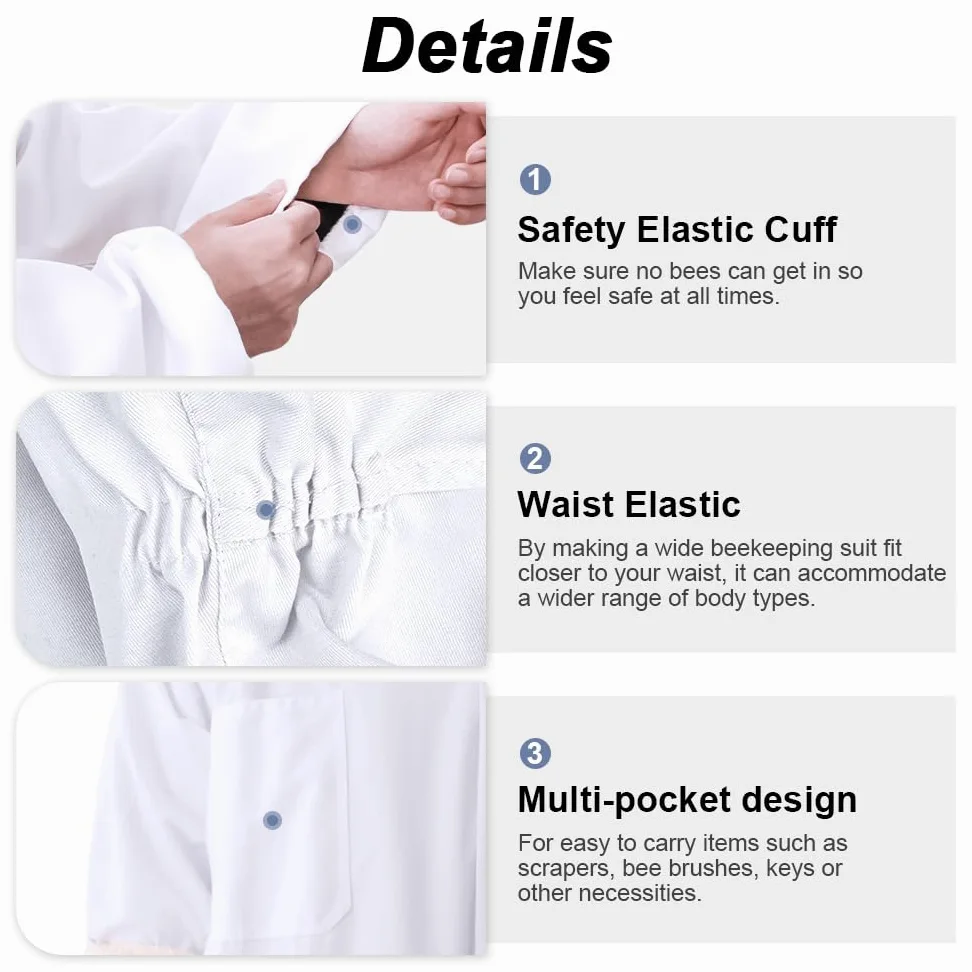 Traje de apicultor profesional para mujeres y hombres, a prueba de picaduras, máscara de valla ventilada, resistente a juego, guantes de piel de oveja