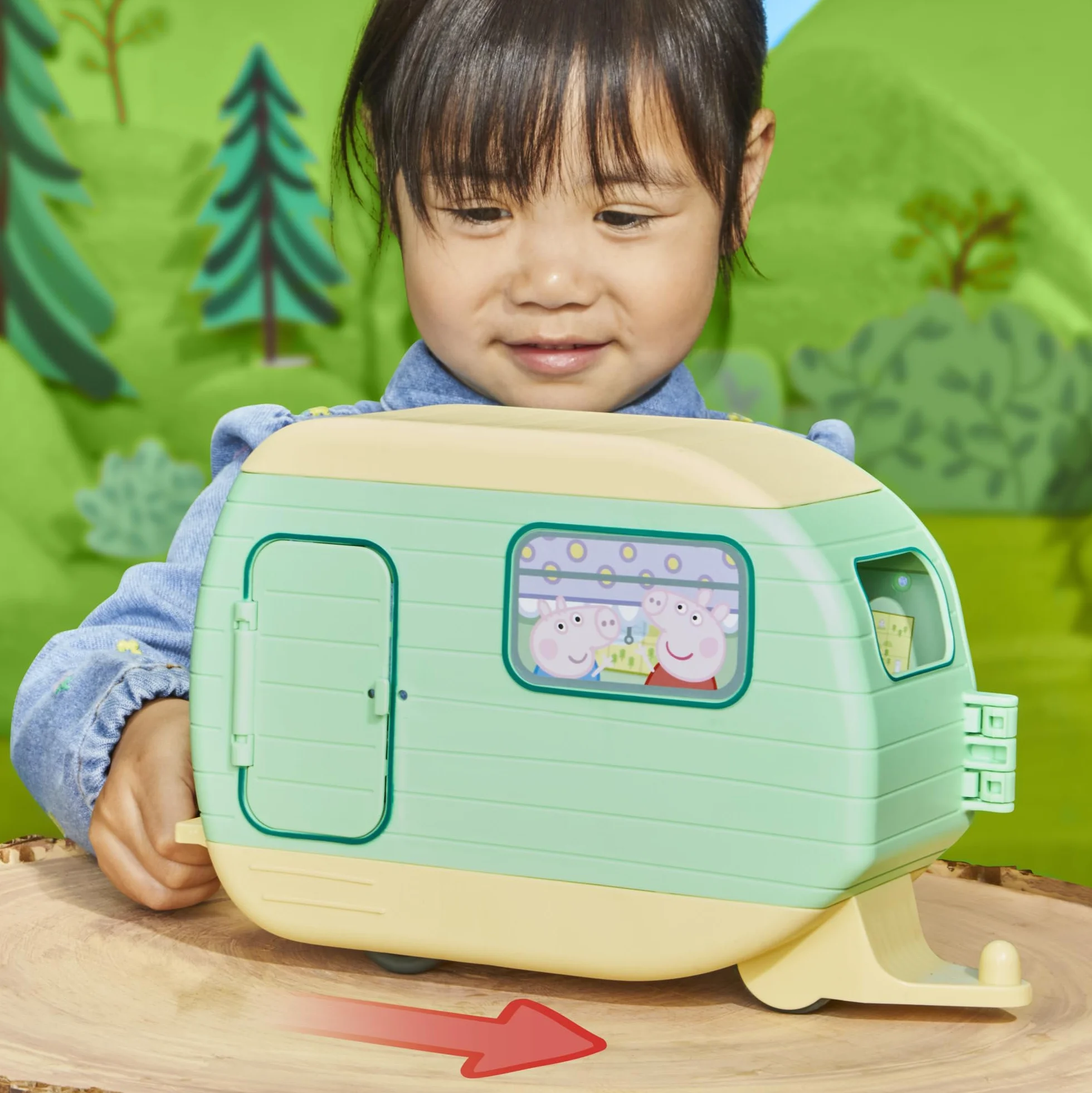 Peppa Pig Set de Juego Aventura en Carretera Caravana de Juguete con 3 Figuras Peppa George y Birgit para Niños 3 Años o Más