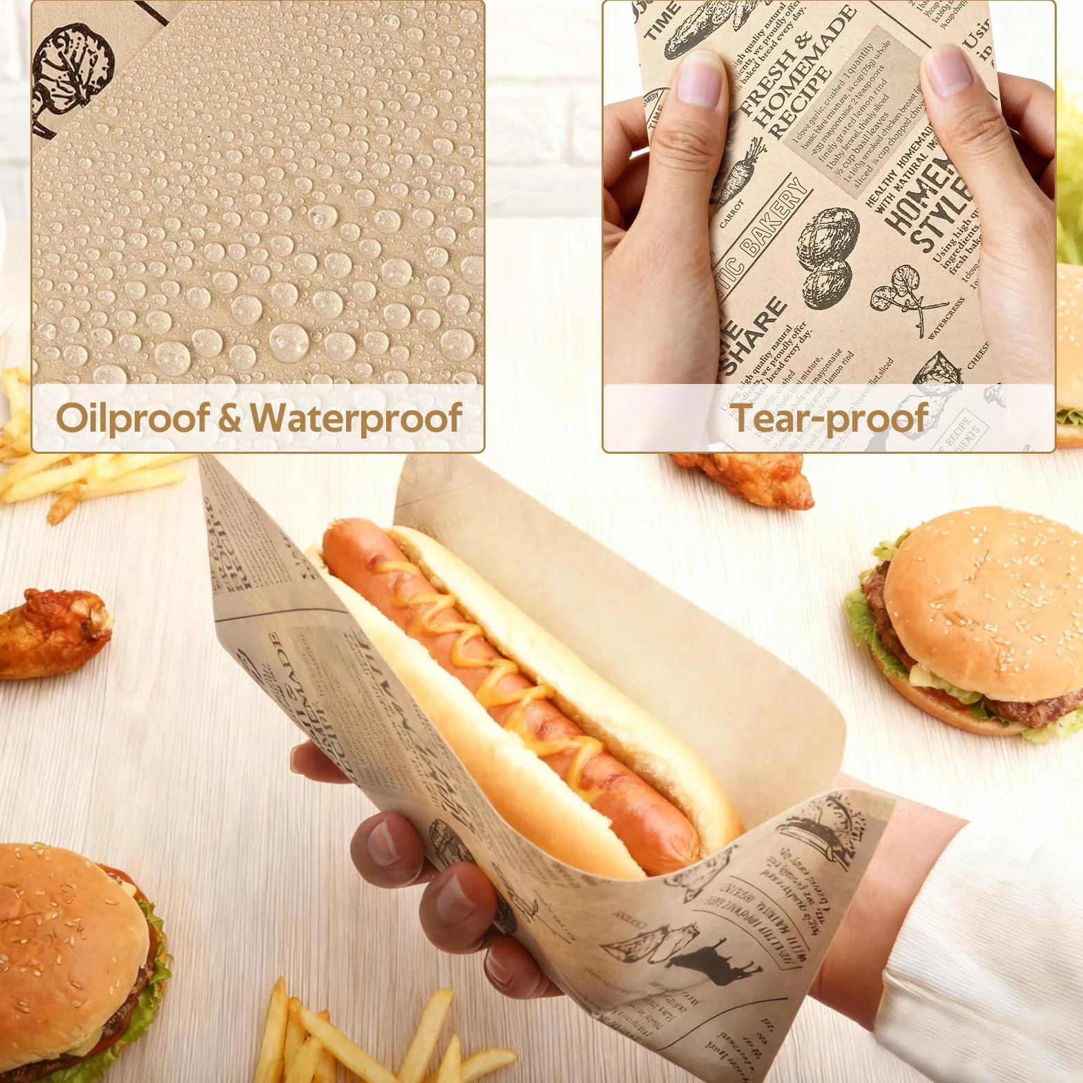 Bolsas de Papel Para Perrito Caliente, Resistentes al Aceite, Aptas para Hot Dogs, Carros de Comida (Marrón) - Mssushi