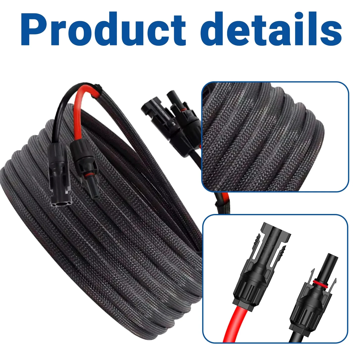 Alargador de cable solar de 30 pies con conectores solares IP67 para aplicaciones al aire libre en coche, autocaravana, barco, marina, sistemas fotovoltaicos, 10 AWG (6 mm²)