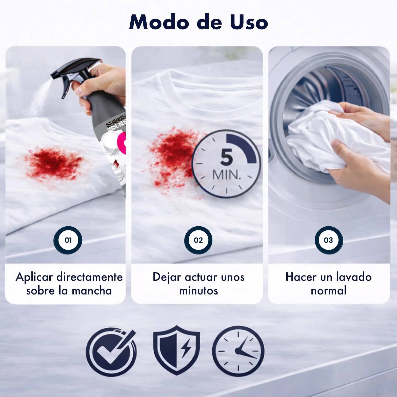 Quitamanchas Q3 para Sangre, Huevo y Grasa – Elimina Manchas Orgánicas en Ropa Blanca y de Color