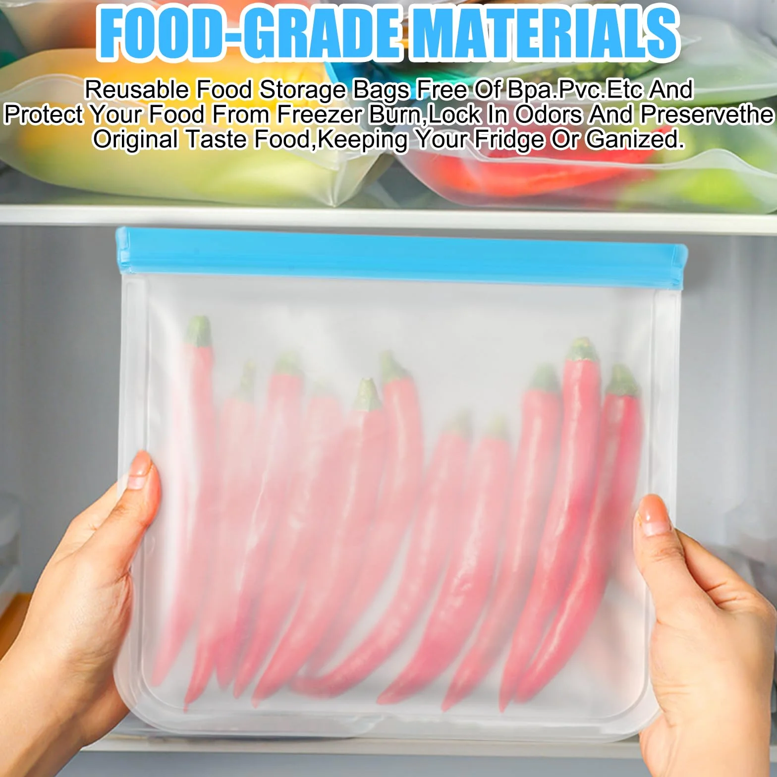 EXIN DECHEN Bolsas Congelacion Reutilizables Sin BPA 10 Piezas Almacenamiento Fruta Verdura Carne