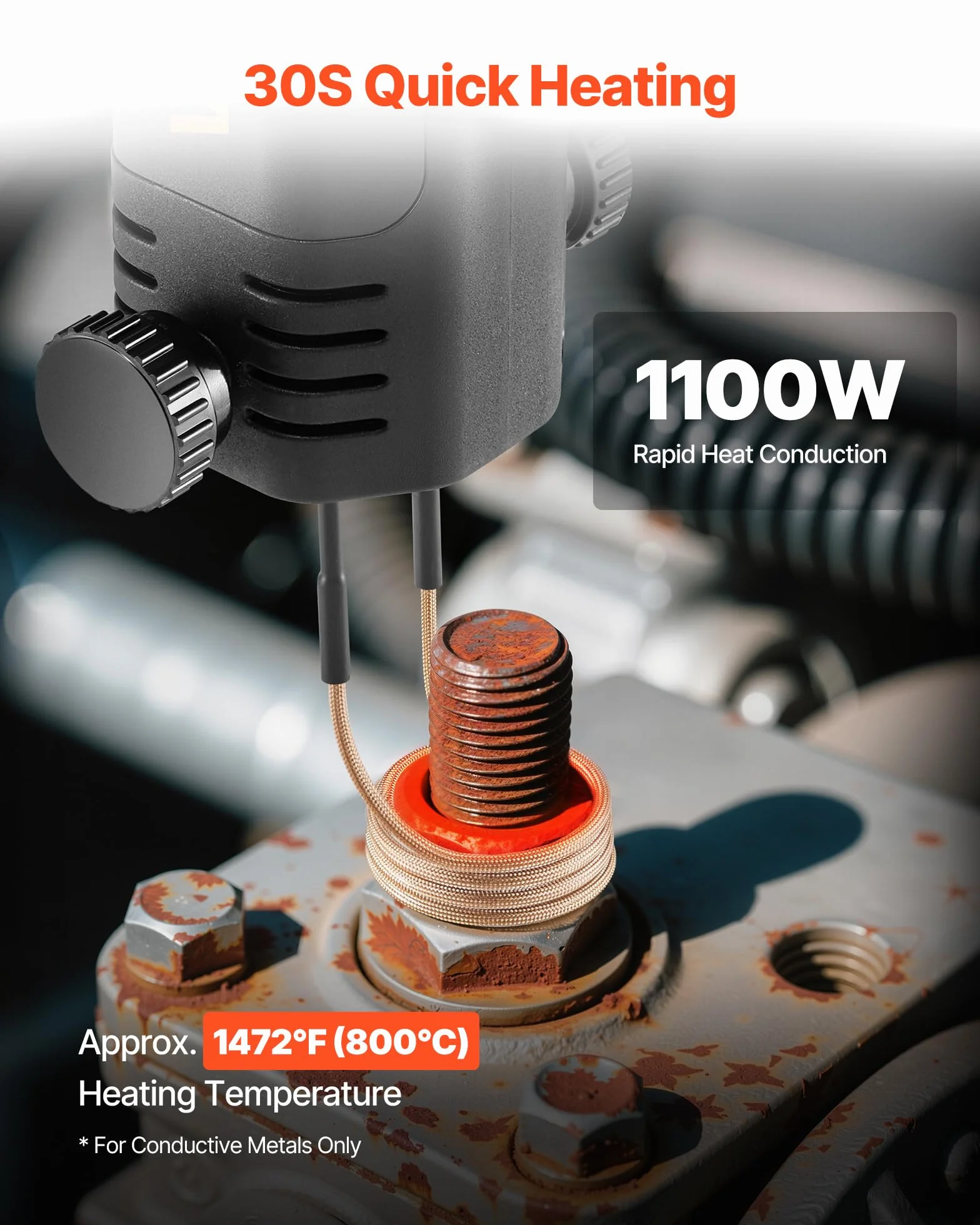 VEVOR Calentador de Inducción para Extracción de Tornillos, 1100 W, Calentador para Extracción de Tornillos Oxidados, Herramientas de Reparación de Taller con 3 Bobinas, 385 x 72 x 74 mm, Negro