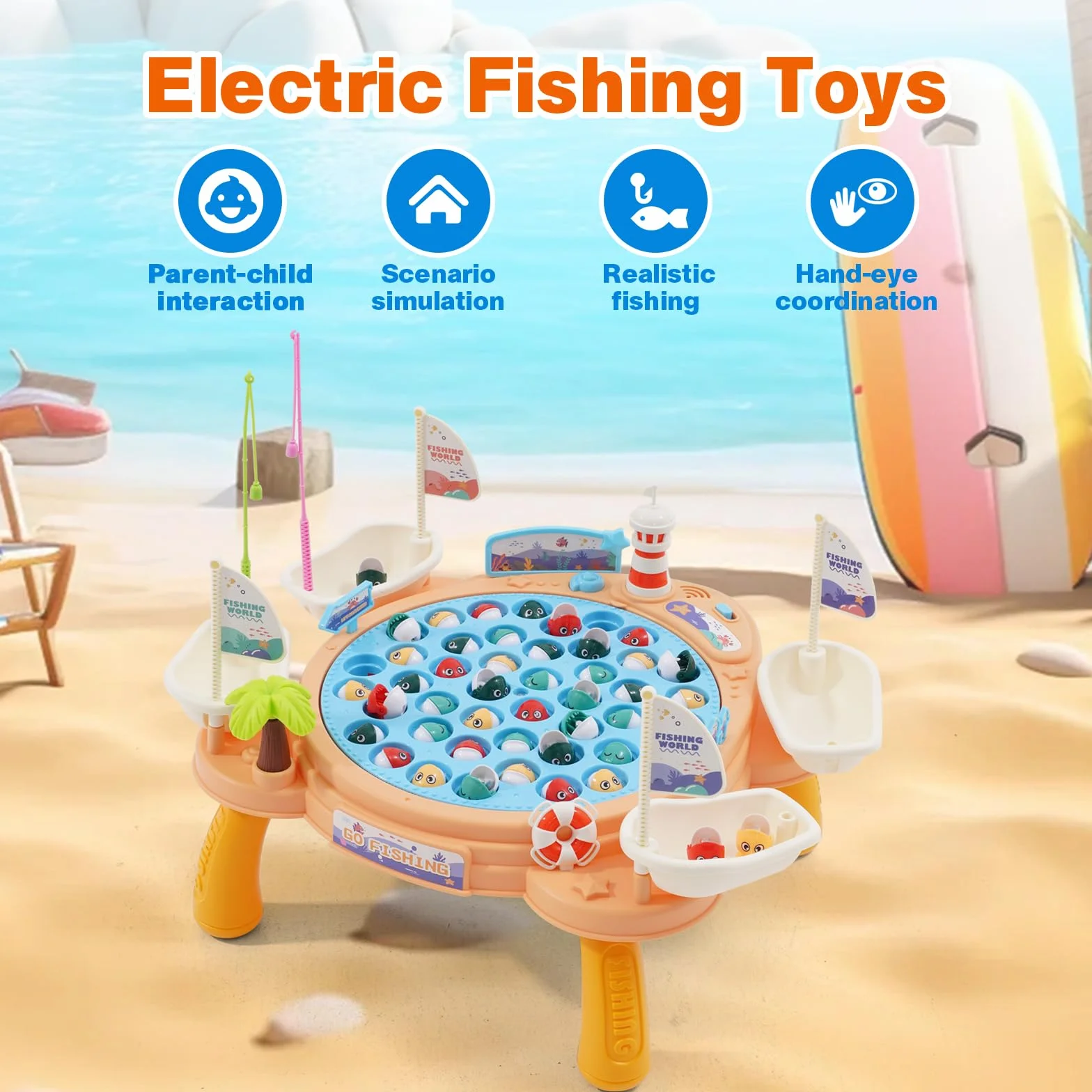 Juego de Pesca Musical Eléctrico con 45 Peces, Educativo para Niños 3-6 Años