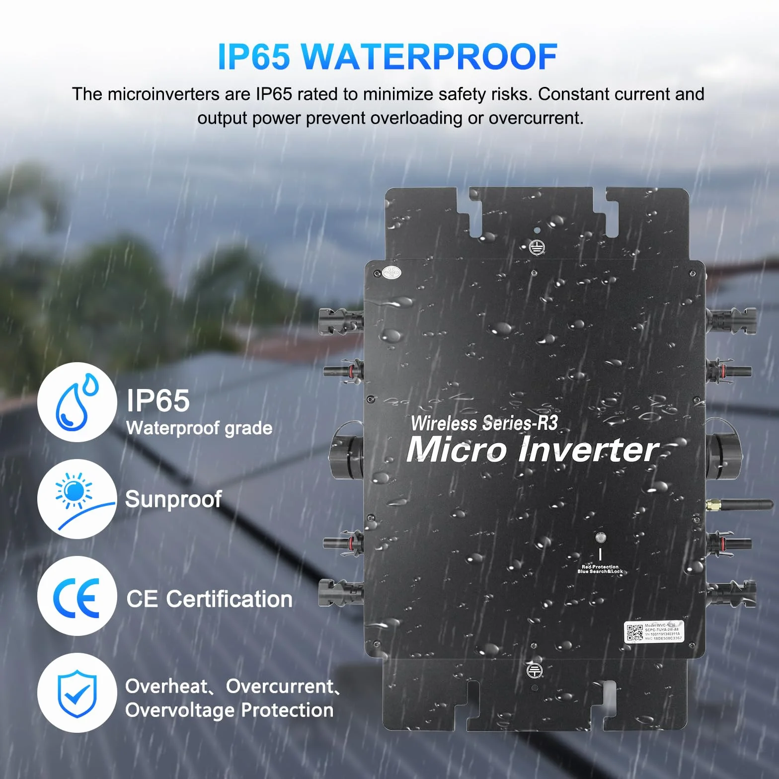 Microinversor 1200W inversor fotovoltaico con WiFi y Bluetooth,Entrada DC 20-60 V,Plug & Play inversor Solar Inteligente para Sistemas solares en Balcones