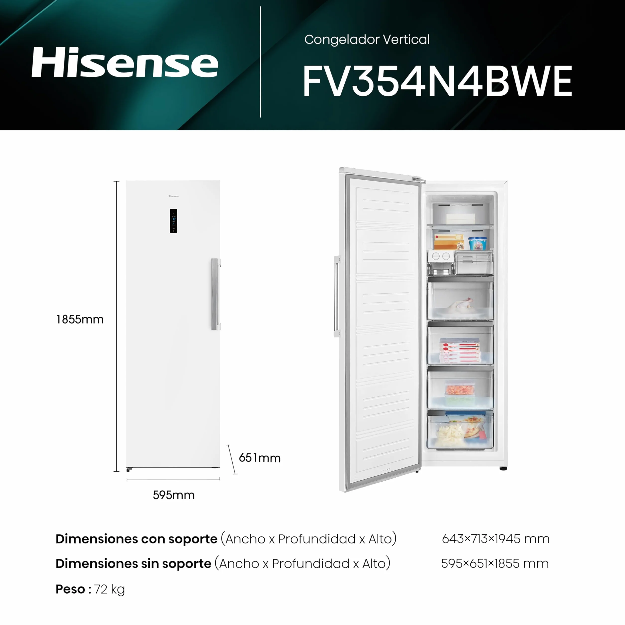 Hisense Congelador FV354N4BWE 274L No Frost 185 cm Blanco