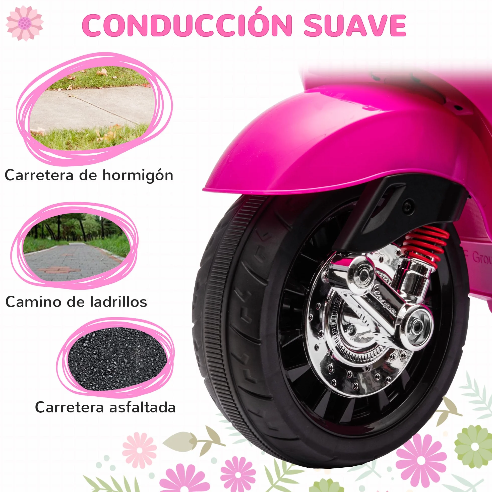 AIYAPLAY Vespa Moto Eléctrica para Niños 6V 3 km/h Carga 35 kg Rosa