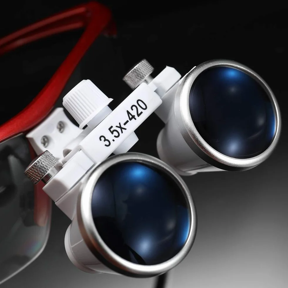 Lupa portátil 3.5X 420mm Quirúrgica Médica Lupas binoculares Auriculares de Vidrio óptico con LED 3W
