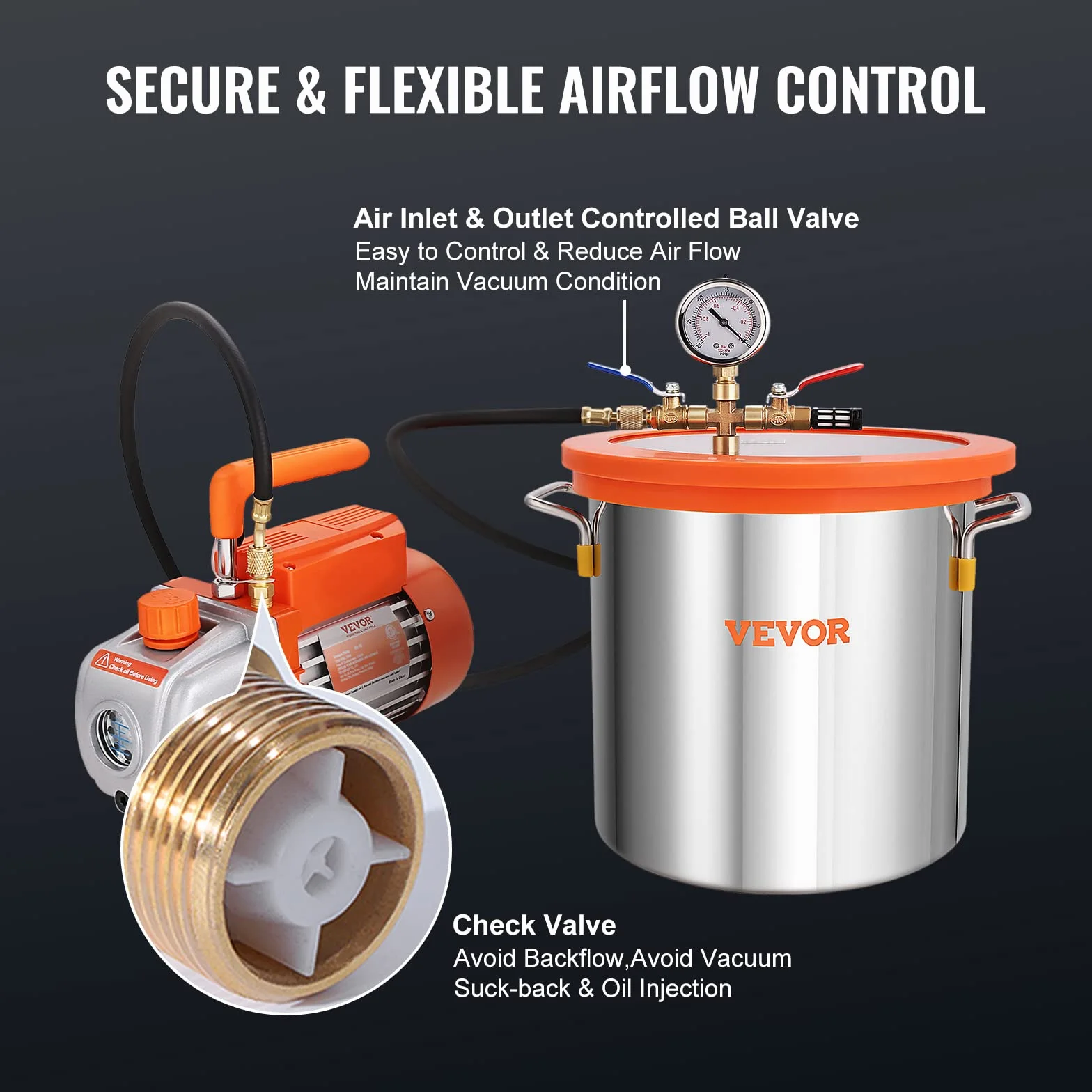 VEVOR Kit de cámara de vacío de 3 galones y bomba de 100 L/min kit de cámara de desgasificación al vacío con tapa de vidrio templado, bomba de vacío de una etapa con botella de aceite de 250 ml